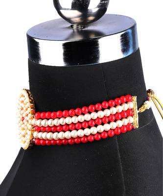 Red Choker Design Traditional Stylish Fancy Pearl Necklace Jewellery Set for Women 3