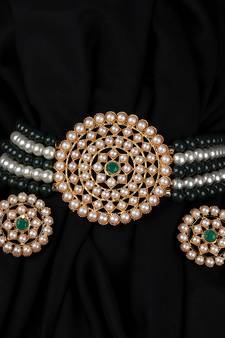Green Choker Design Traditional Stylish Fancy Pearl Necklace Jewellery Set for Women