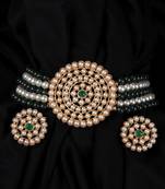 Green Choker Design Traditional Stylish Fancy Pearl Necklace Jewellery Set for Women
