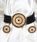 Black Choker Design Traditional Stylish Fancy Pearl Necklace Jewellery Set for Women