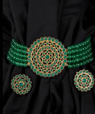 Green Choker Design Traditional Stylish Fancy Pearl Necklace Jewellery Set for Women 1