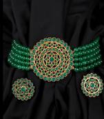 Green Choker Design Traditional Stylish Fancy Pearl Necklace Jewellery Set for Women