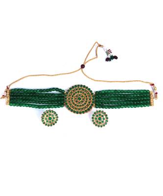 Green Choker Design Traditional Stylish Fancy Pearl Necklace Jewellery Set for Women 2