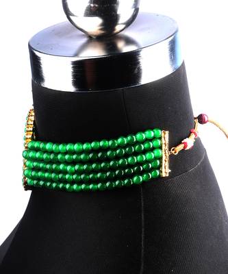 Green Choker Design Traditional Stylish Fancy Pearl Necklace Jewellery Set for Women 5