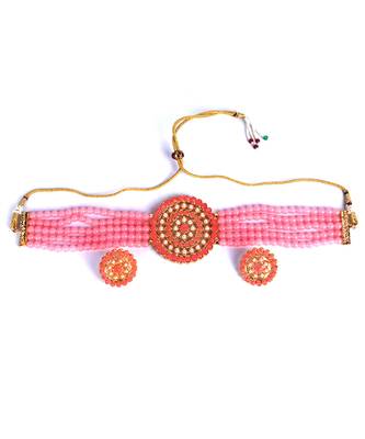 Pink Choker Design Traditional Stylish Fancy Pearl Necklace Jewellery Set for Women 2