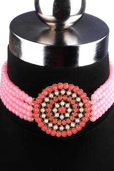 Pink Choker Design Traditional Stylish Fancy Pearl Necklace Jewellery Set for Women