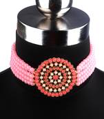 Pink Choker Design Traditional Stylish Fancy Pearl Necklace Jewellery Set for Women