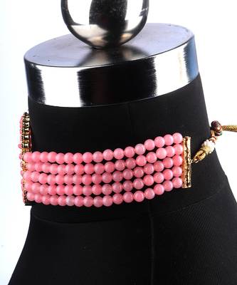 Pink Choker Design Traditional Stylish Fancy Pearl Necklace Jewellery Set for Women 4