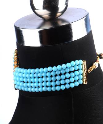 Blue Choker Design Traditional Stylish Fancy Pearl Necklace Jewellery Set for Women 4