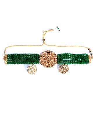 Green Plated Pearl Diamond Kundan Choker Necklace with Round Earrings Traditional Jewellery Set 2
