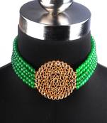 Green Plated Pearl Diamond Kundan Choker Necklace with Round Earrings Traditional Jewellery Set