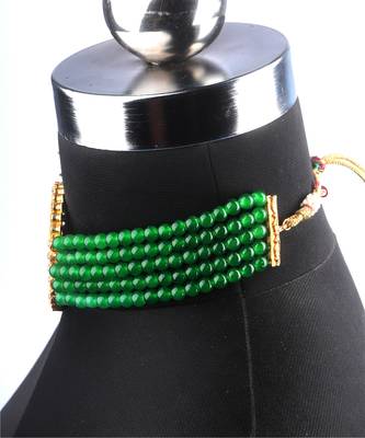 Green Plated Pearl Diamond Kundan Choker Necklace with Round Earrings Traditional Jewellery Set 4