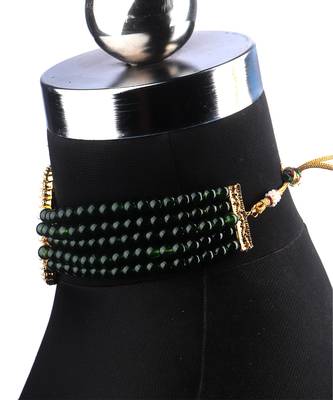 Green Plated Pearl Diamond Kundan Choker Necklace with Round Earrings Traditional Jewellery Set 5