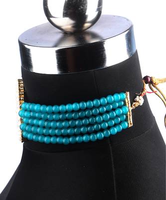 Blue Plated Pearl Diamond Kundan Choker Necklace with Round Earrings Traditional Jewellery Set 3