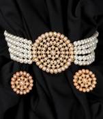 White Plated Pearl Diamond Kundan Choker Necklace with Round Earrings Traditional Jewellery Set