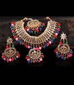 Multicolour Trendy Kundan Gold Plated Wedding Jewellery Choker Necklace Set for Women
