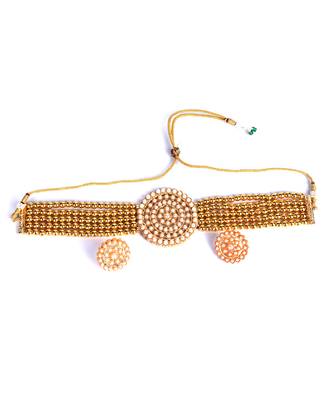Gold Plated Pearl Diamond Kundan Choker Necklace with Round Earrings Traditional Jewellery Set 2