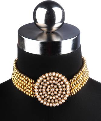 Gold Plated Pearl Diamond Kundan Choker Necklace with Round Earrings Traditional Jewellery Set 3