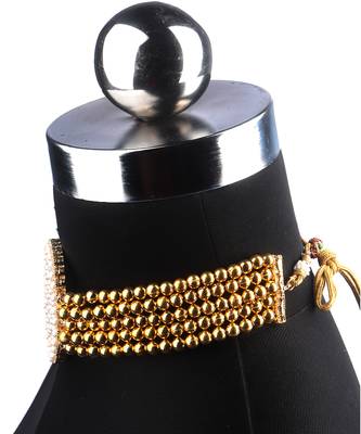 Gold Plated Pearl Diamond Kundan Choker Necklace with Round Earrings Traditional Jewellery Set 4