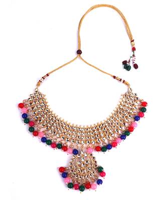 Multicolour Trendy Kundan Gold Plated Wedding Jewellery Choker Necklace Set for Women 4