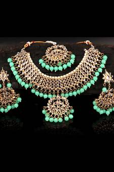 Green Gold plated Polki Studded  Necklace Set