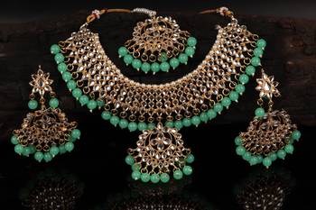Green Gold plated Polki Studded  Necklace Set 2