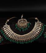 Green Kundan Gold Plated Choker Necklace Set for Women