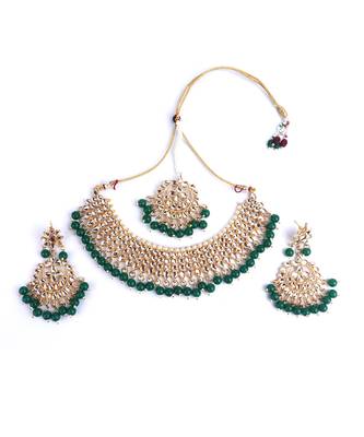 Green Kundan Gold Plated Choker Necklace Set for Women 2