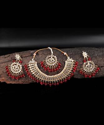 Red Kundan Gold Plated Choker Necklace Set for Women 1
