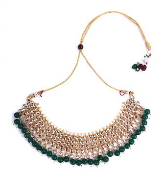 Green Kundan Gold Plated Choker Necklace Set for Women 3