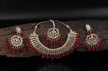 Red Kundan Gold Plated Choker Necklace Set for Women 2