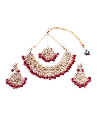 Red Kundan Gold Plated Choker Necklace Set for Women 3
