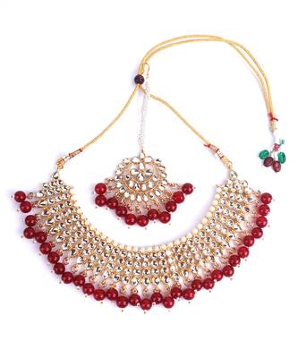 Red Kundan Gold Plated Choker Necklace Set for Women 4