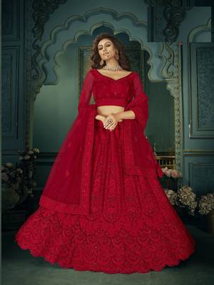 Red Net Embroidered  CancanLehenga Choli 1