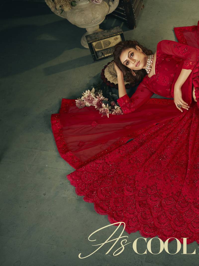 Red Net Embroidered  CancanLehenga Choli