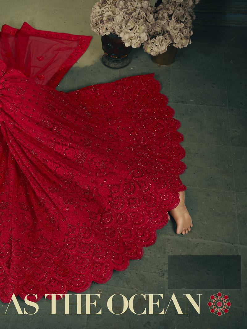Red Net Embroidered  CancanLehenga Choli