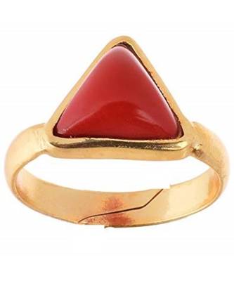 Raviour Lifestyle Triangle Coral Stone Brass Coral Brass Plated  Ring 1