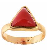 Raviour Lifestyle Triangle Coral Stone Brass Coral Brass Plated  Ring