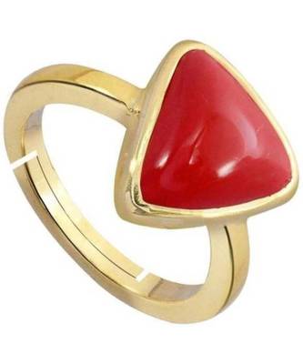 Raviour Lifestyle Triangle Coral Stone Brass Coral Brass Plated  Ring 1