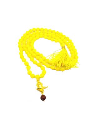 Lord Shiva Mahakal Shivling Rudraksha Pendant With Yellow Hakik Agate 108 beads Mala For Health And Peace 1