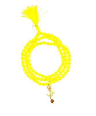 Om Shiv Mahakal Trishul With Rudraksha Pendant With Yellow Hakik Agate 108 beads Mala For  1