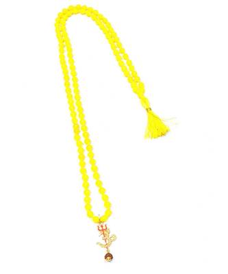 Om Shiv Mahakal Trishul With Rudraksha Pendant With Yellow Hakik Agate 108 beads Mala For  1