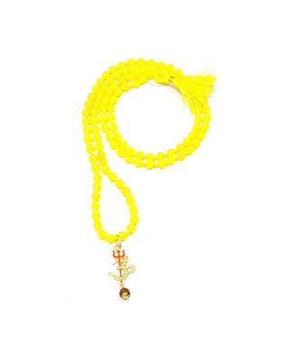 Om Shiv Mahakal Trishul With Rudraksha Pendant With Yellow Hakik Agate 108 beads Mala For  1