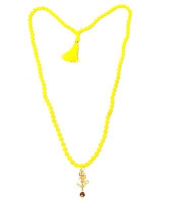 Om Shiv Mahakal Trishul With Rudraksha Pendant With Yellow Hakik Agate 108 beads Mala For  1