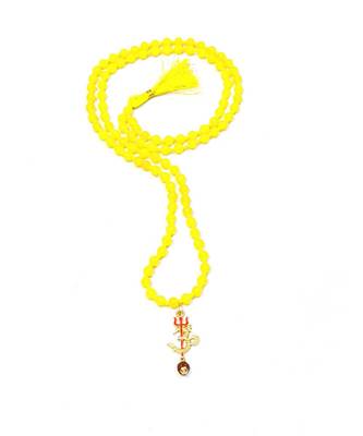 Om Shiv Mahakal Trishul With Rudraksha Pendant With Yellow Hakik Agate 108 beads Mala For  1