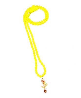 Om Shiv Mahakal Trishul With Rudraksha Pendant With Yellow Hakik Agate 108 beads Mala For  1
