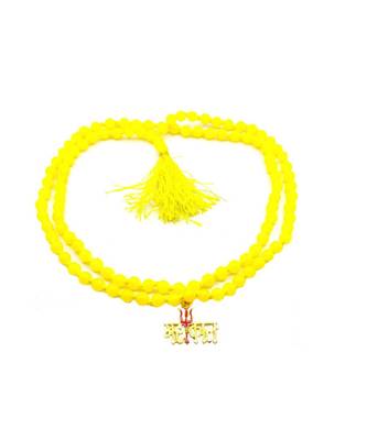 Raviour Lifestyle Lord Shiv Mahakal Bholenath Trishul Pendant With Yellow Hakik Agate 108 beads Mala properly energized 1