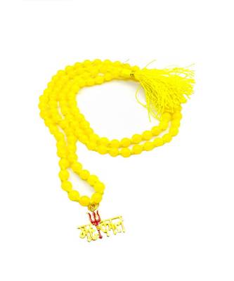 Raviour Lifestyle Lord Shiv Mahakal Bholenath Trishul Pendant With Yellow Hakik Agate 108 beads Mala properly energized 1