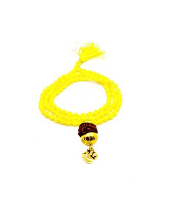 Raviour Lifestyle Mahadev Shiva Om Rudraksha Pendant With Yellow Hakik Agate 108 beads Mala For Mahadev Blessing  1