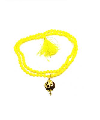 Lord shiv punchmukhi rudraksha Om pendant With Yellow Hakik Agate 108 beads Mala For Good Luck and Mahadev Blessing 1